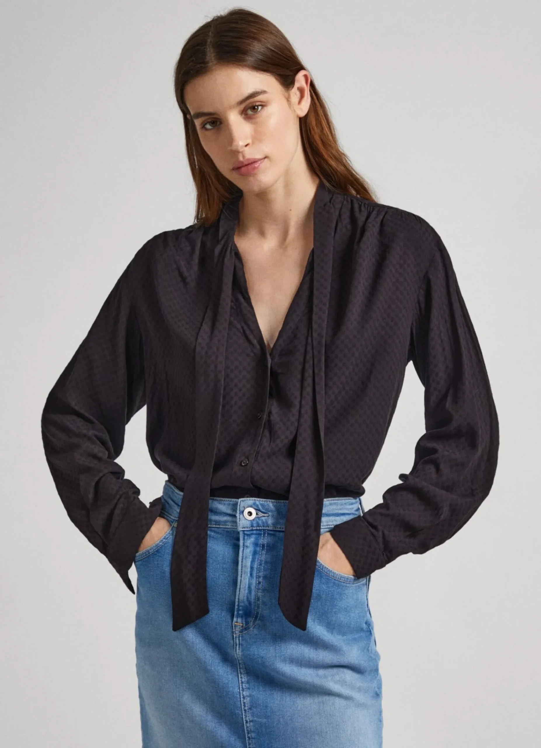Mulher Pepe Jeans Camisas E Blusas>Blusa Dobby Laco Na Gola