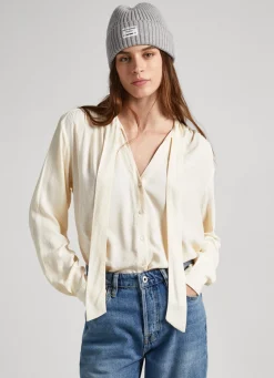 Mulher Pepe Jeans Camisas E Blusas>Blusa Dobby Laco Na Gola