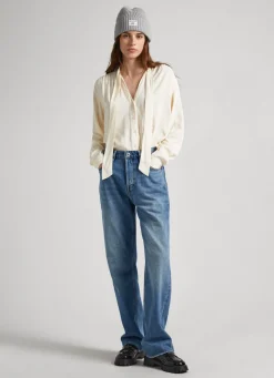 Mulher Pepe Jeans Camisas E Blusas>Blusa Dobby Laco Na Gola