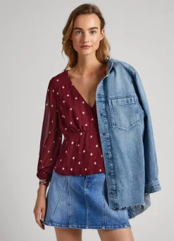 Mulher Pepe Jeans Camisas E Blusas>Blusa Padrao As Bolinhas