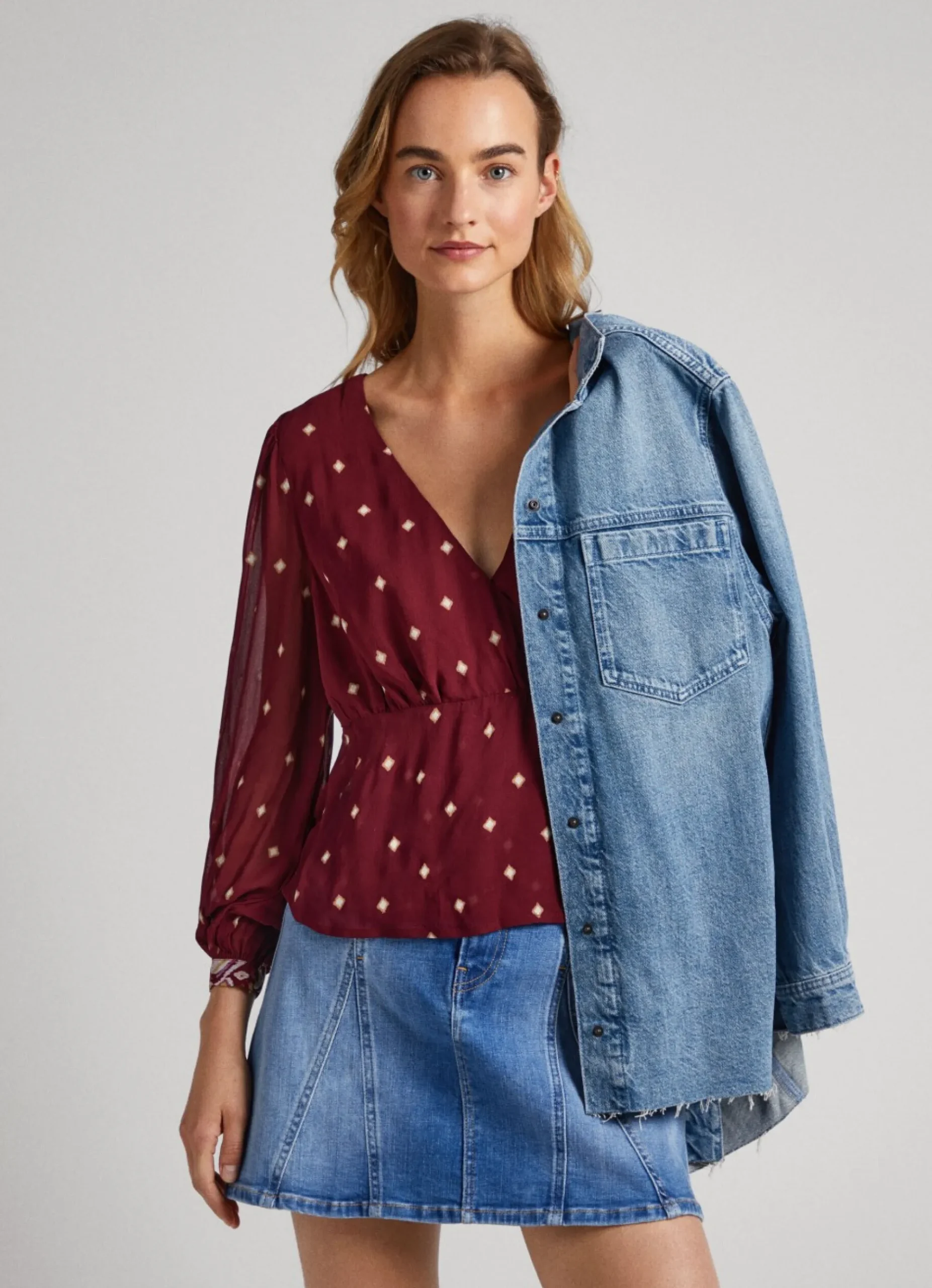 Mulher Pepe Jeans Camisas E Blusas>Blusa Padrao As Bolinhas