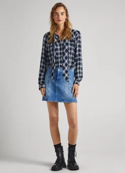 Mulher Pepe Jeans Camisas E Blusas>Blusa Xadrez Laco Na Gola