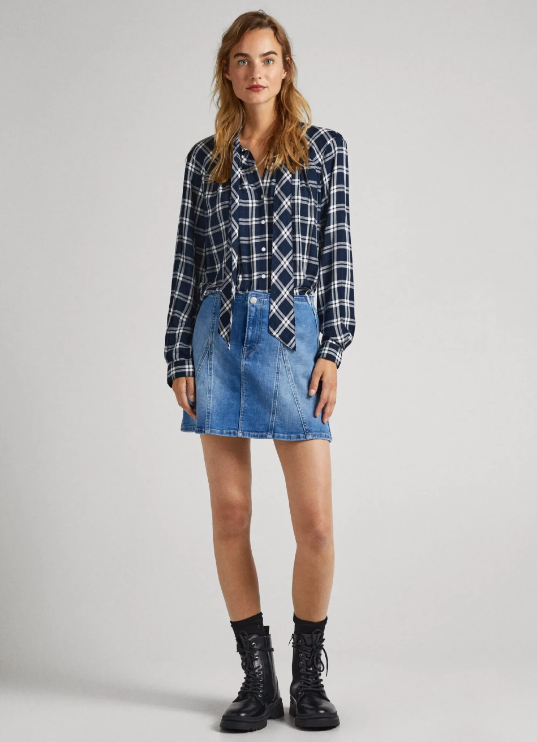 Mulher Pepe Jeans Camisas E Blusas>Blusa Xadrez Laco Na Gola