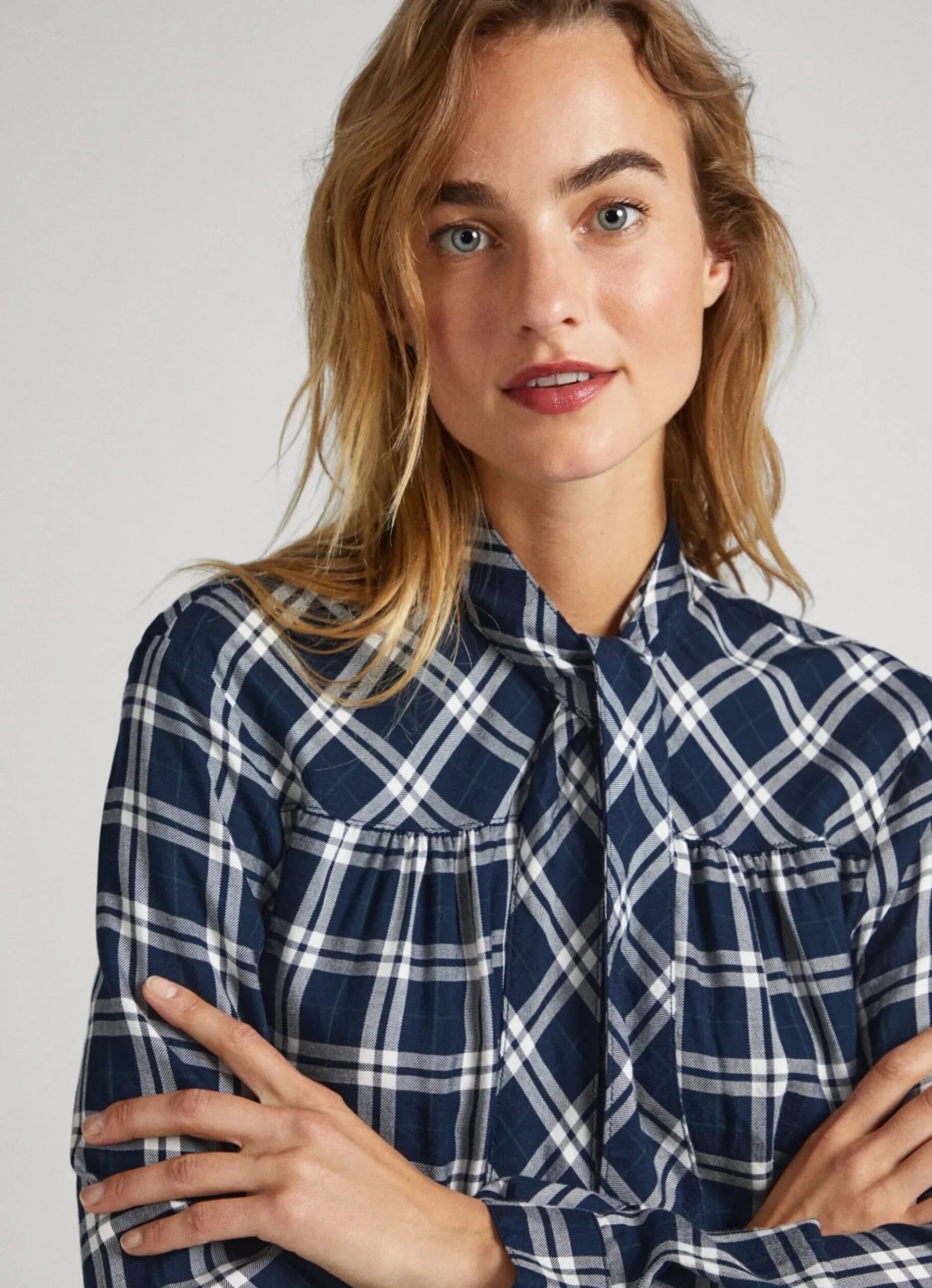 Mulher Pepe Jeans Camisas E Blusas>Blusa Xadrez Laco Na Gola