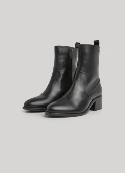 Mulher Pepe Jeans Botas E Sapatos>Botim De Couro De Cano Medio