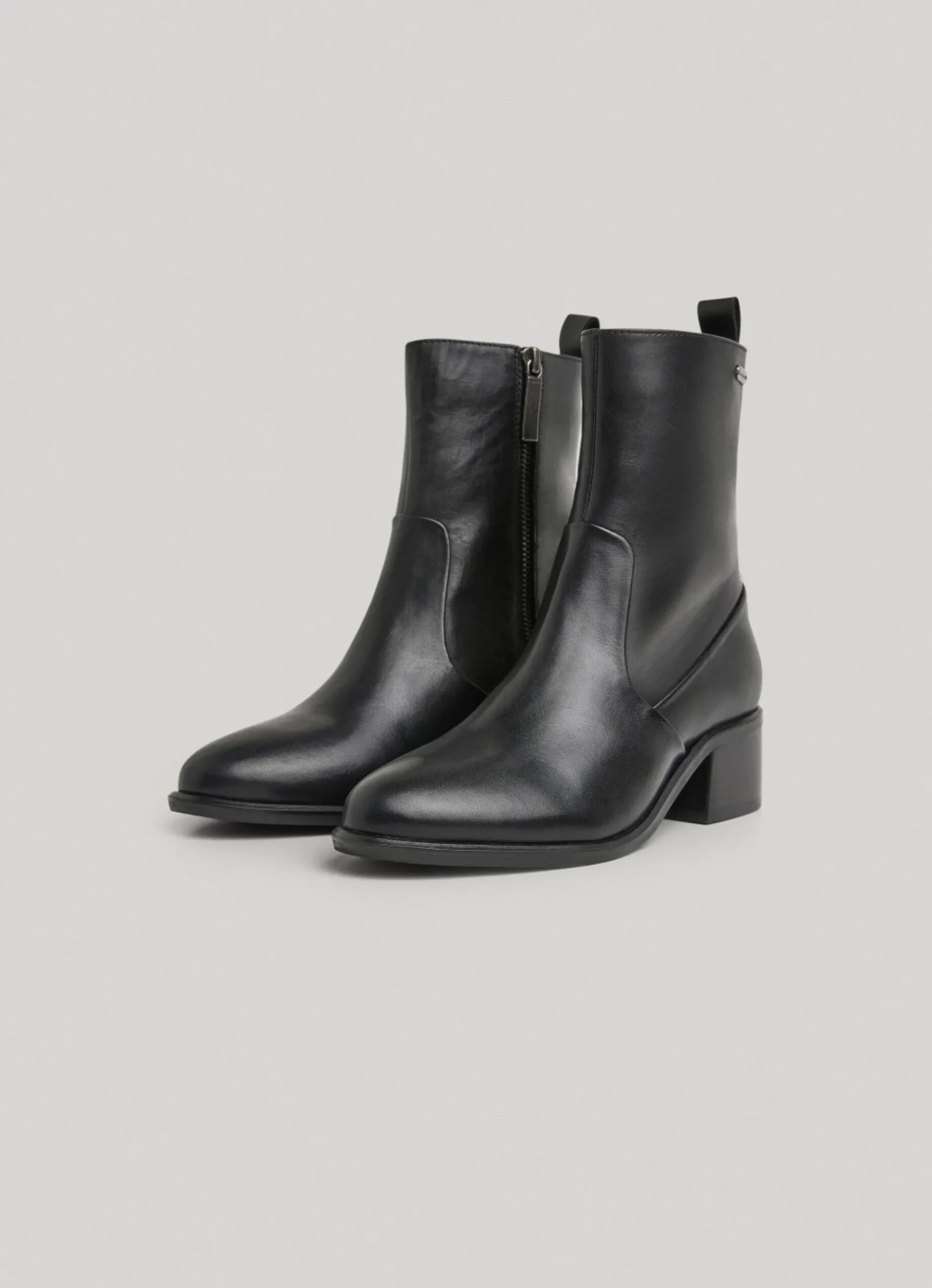 Mulher Pepe Jeans Botas E Sapatos>Botim De Couro De Cano Medio
