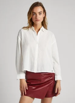 Mulher Pepe Jeans Camisas E Blusas>Camisa Algodao Dobby As Riscas
