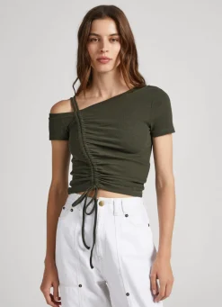 Mulher Pepe Jeans T-Shirts>Camisa Canelada Gola Assimetrica