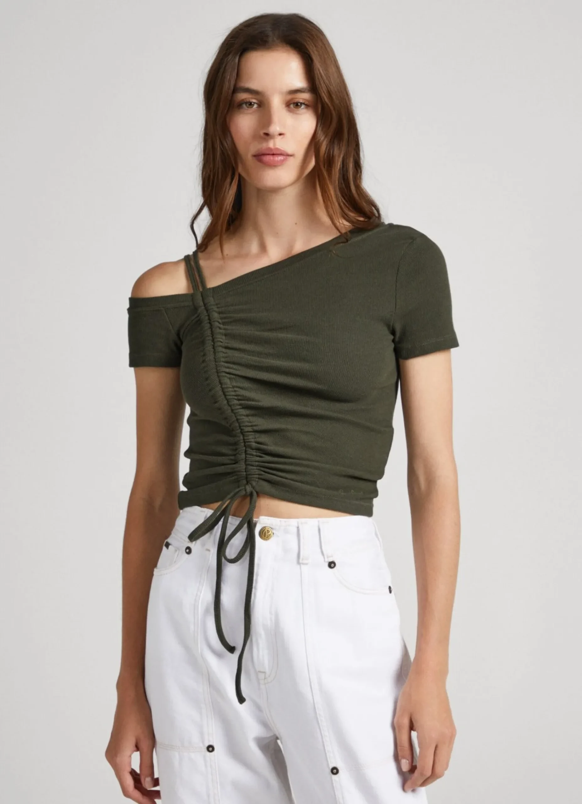 Mulher Pepe Jeans T-Shirts>Camisa Canelada Gola Assimetrica