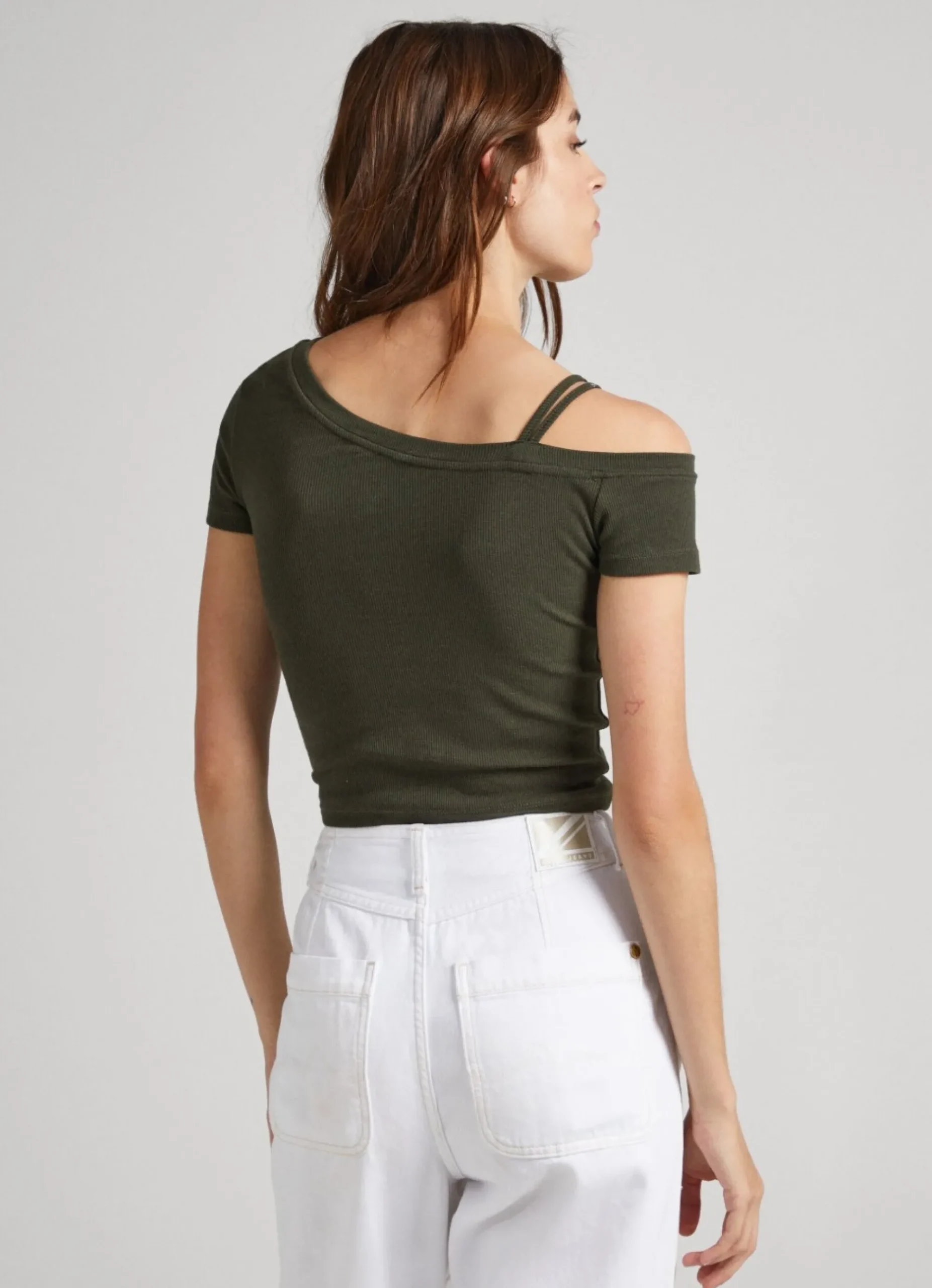 Mulher Pepe Jeans T-Shirts>Camisa Canelada Gola Assimetrica