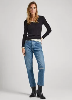 Mulher Pepe Jeans Malhas>Camisola Canelada Com Decote Em V