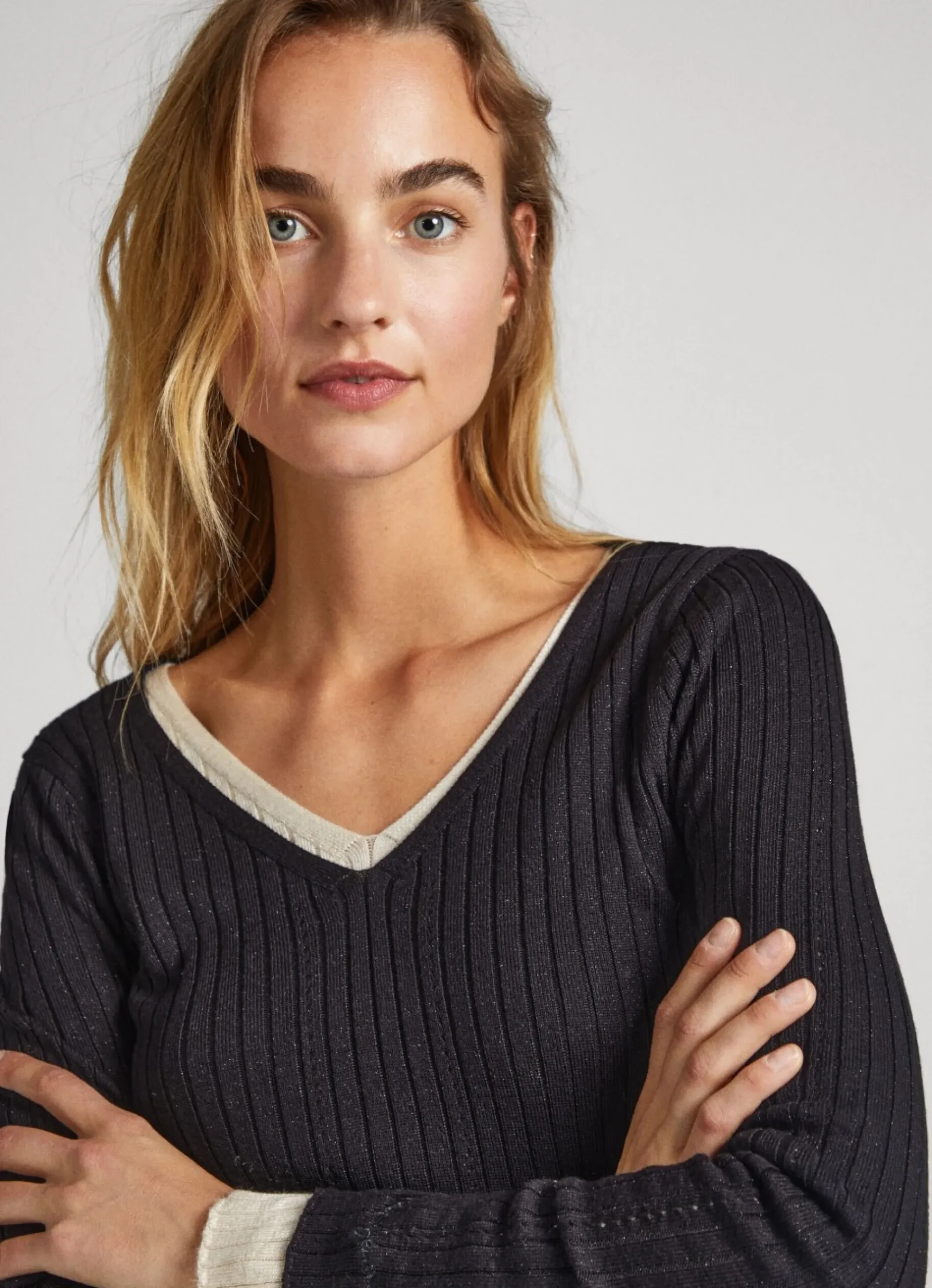 Mulher Pepe Jeans Malhas>Camisola Canelada Com Decote Em V