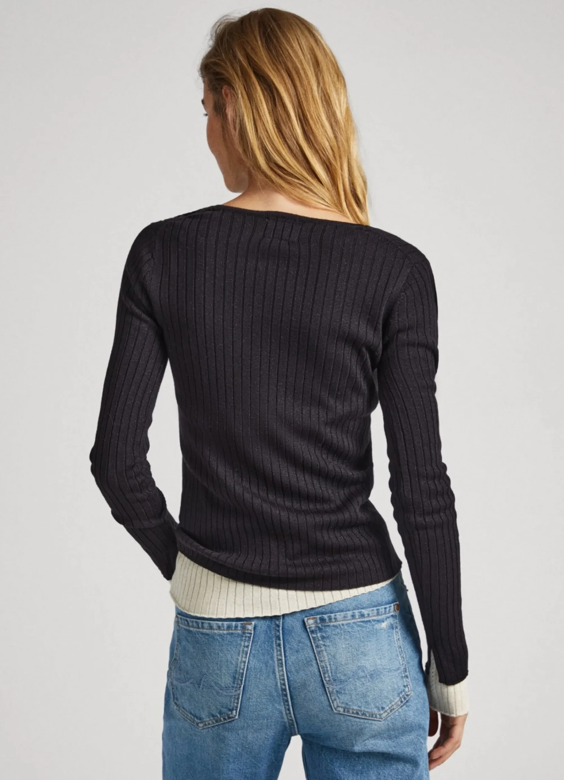 Mulher Pepe Jeans Malhas>Camisola Canelada Com Decote Em V