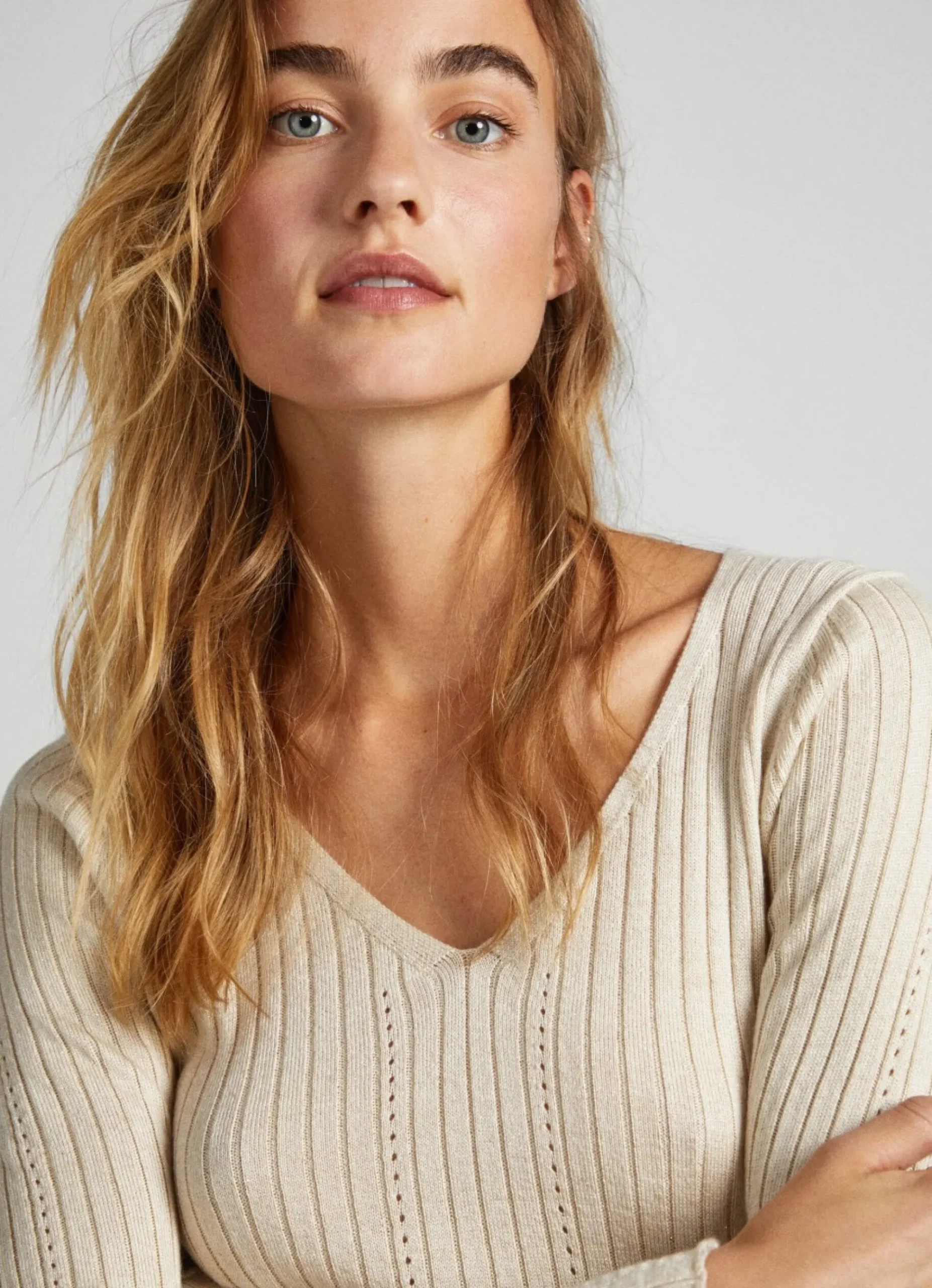 Mulher Pepe Jeans Malhas>Camisola Canelada Com Decote Em V