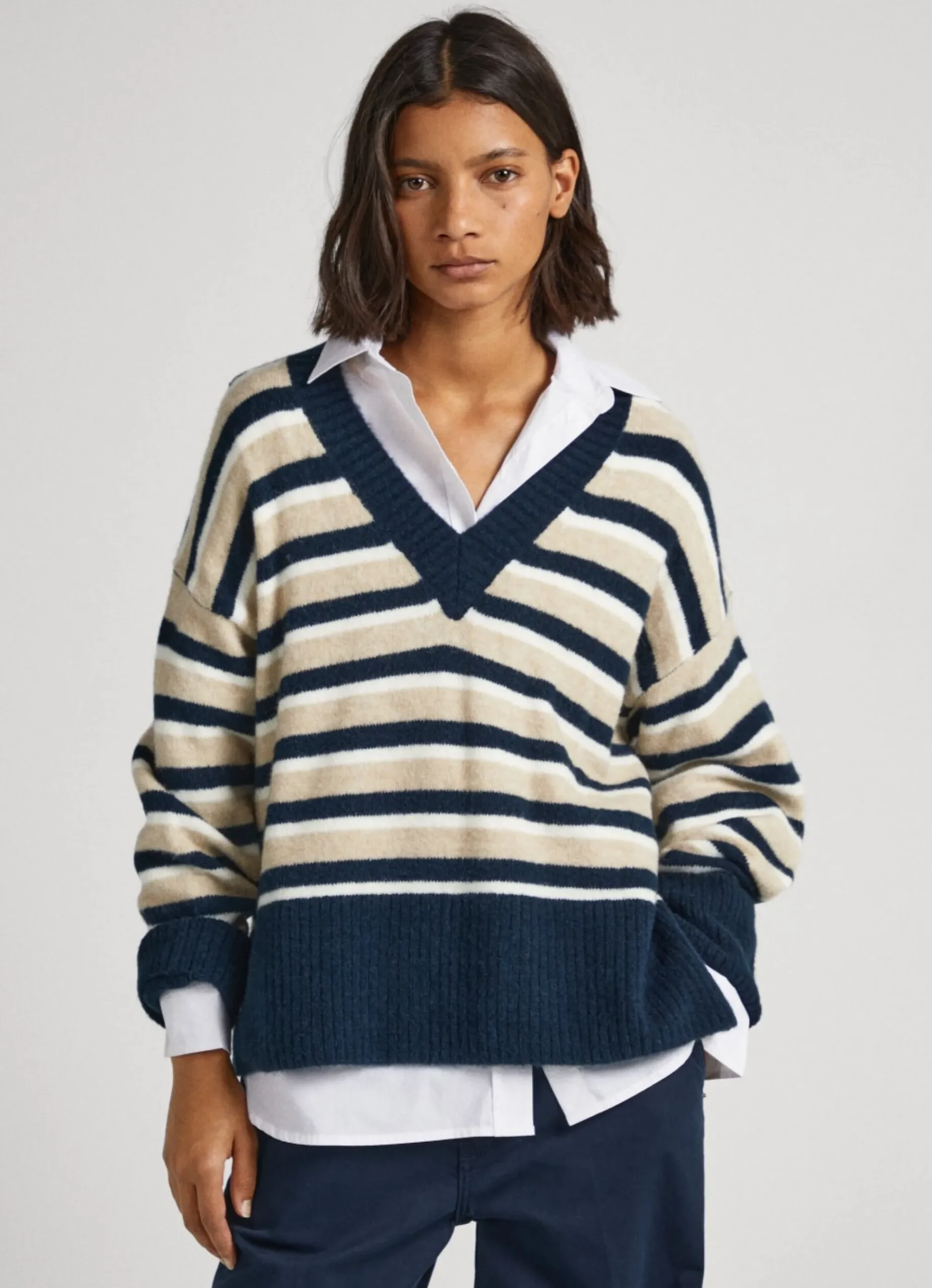 Mulher Pepe Jeans Malhas>Camisola Decote Em V As Riscas