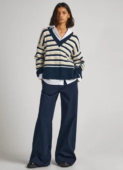 Mulher Pepe Jeans Malhas>Camisola Decote Em V As Riscas