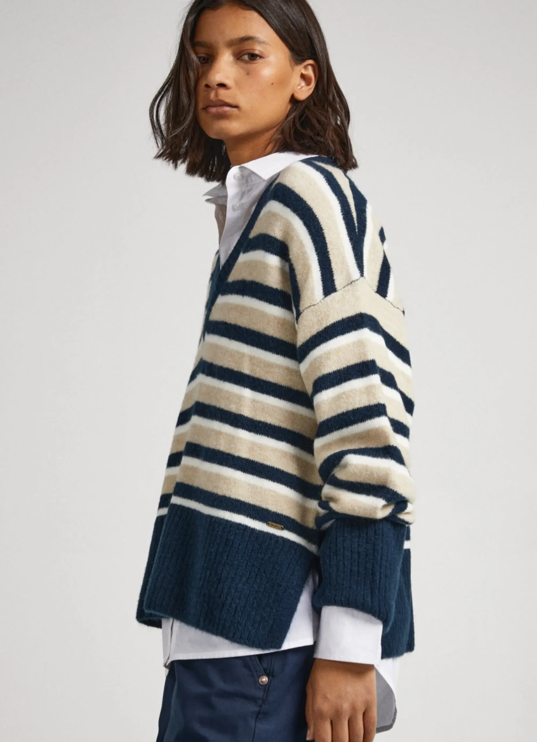 Mulher Pepe Jeans Malhas>Camisola Decote Em V As Riscas