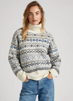 Mulher Pepe Jeans Malhas>Camisola Jacquard De Gola Alta