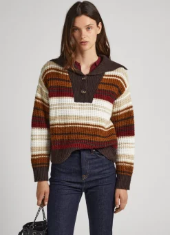 Mulher Pepe Jeans Malhas E Cardigans>Camisola Tipo Polo As Riscas