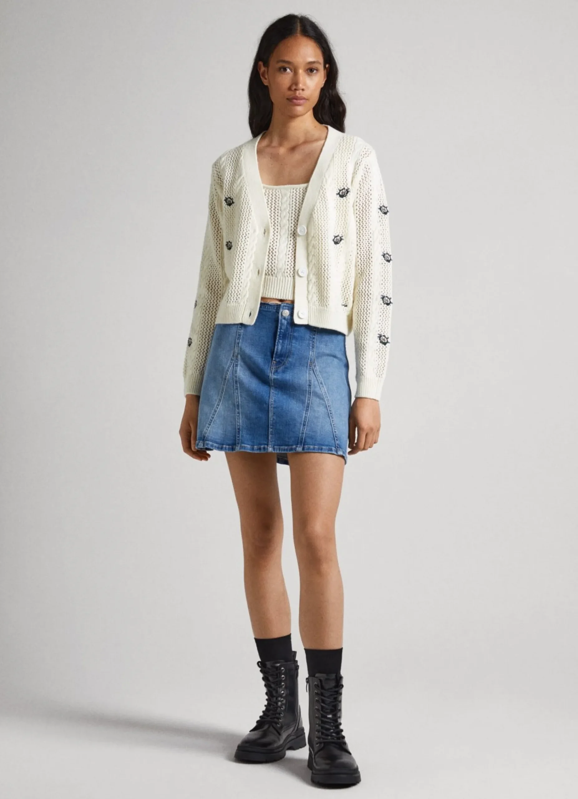 Mulher Pepe Jeans Malhas>Cardigan Com Detalhes Abertos