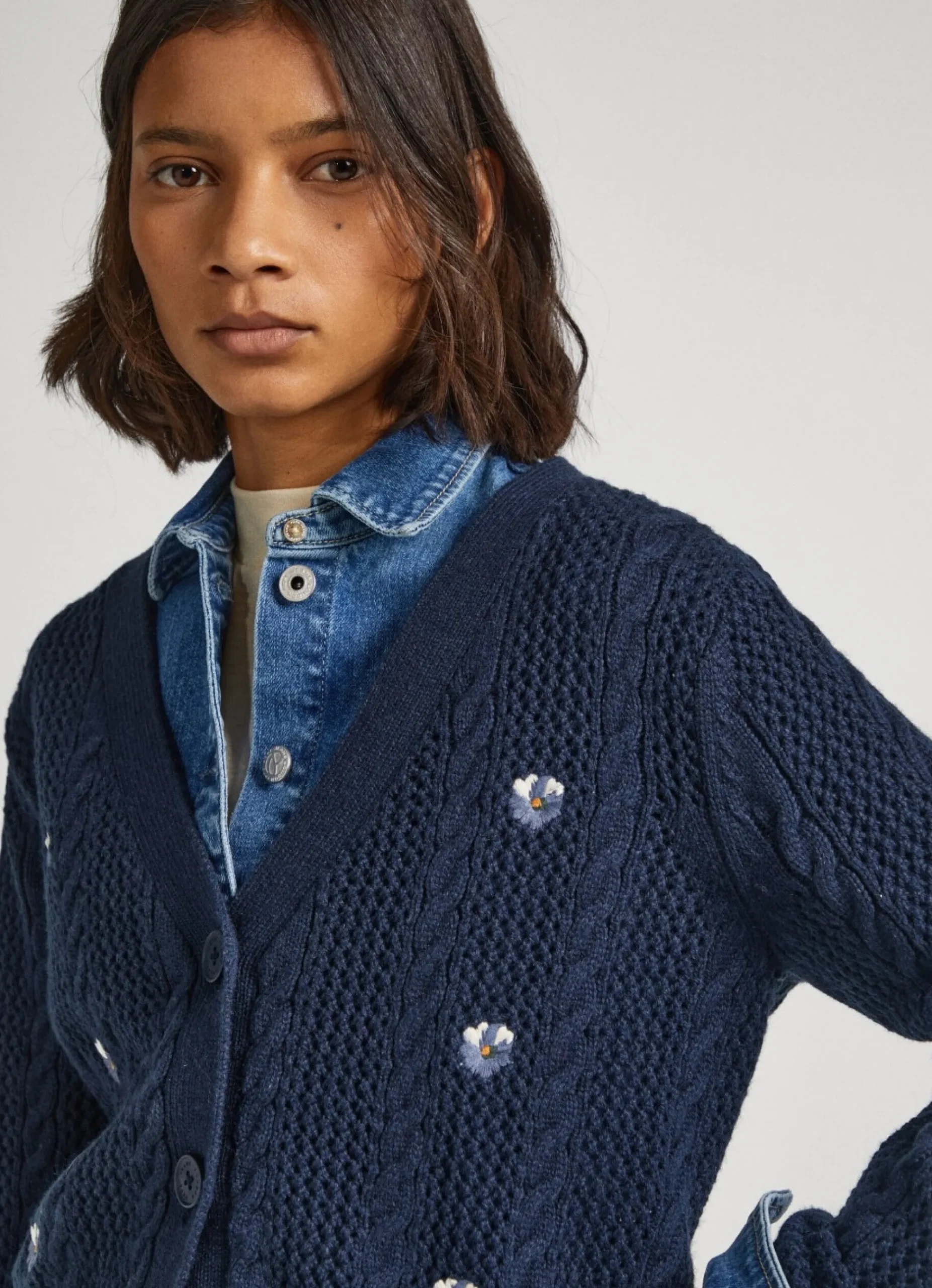 Mulher Pepe Jeans Malhas>Cardigan Com Detalhes Abertos