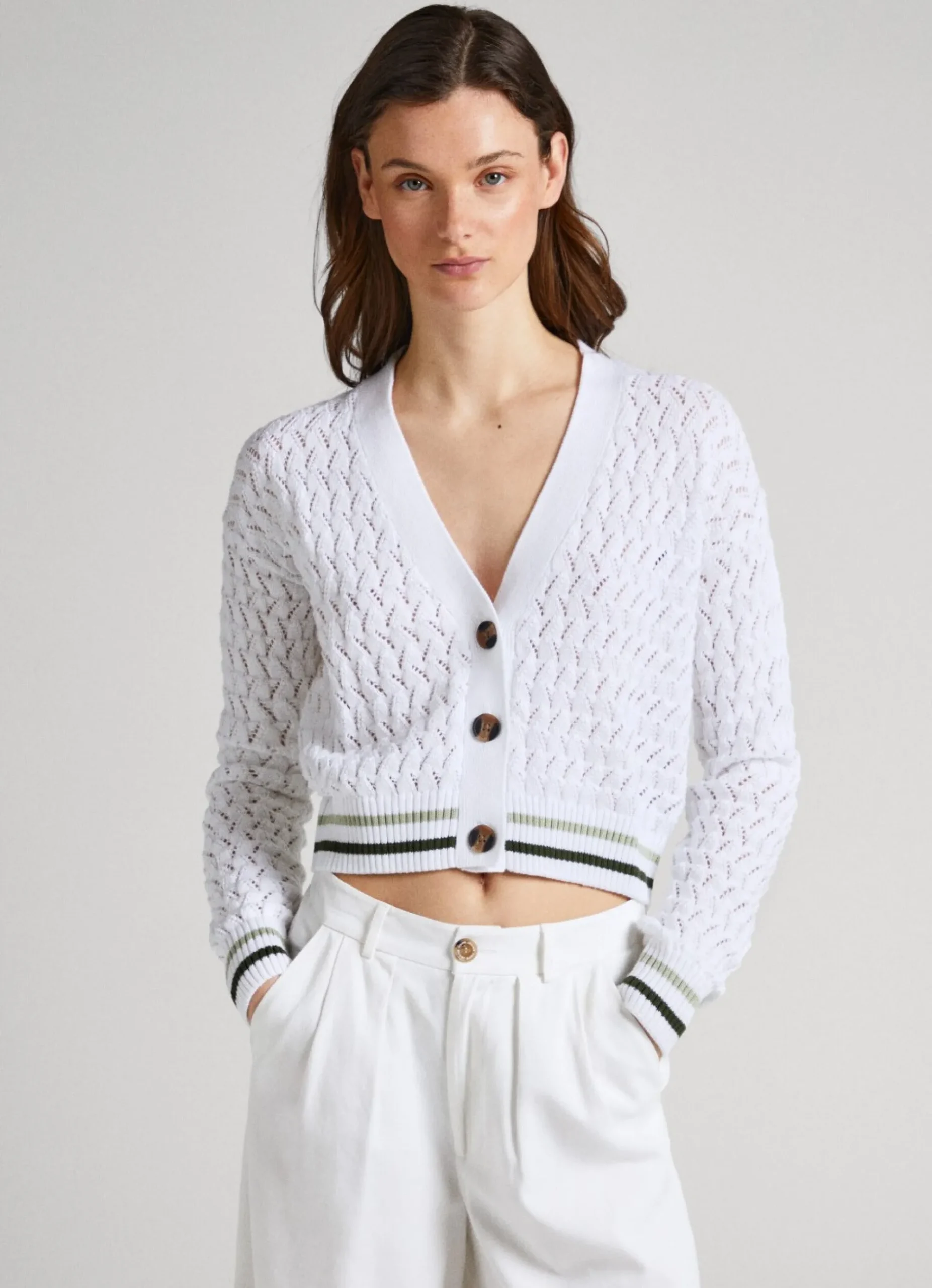 Mulher Pepe Jeans Malhas E Cardigans>Cardigan Openwork Diamonds