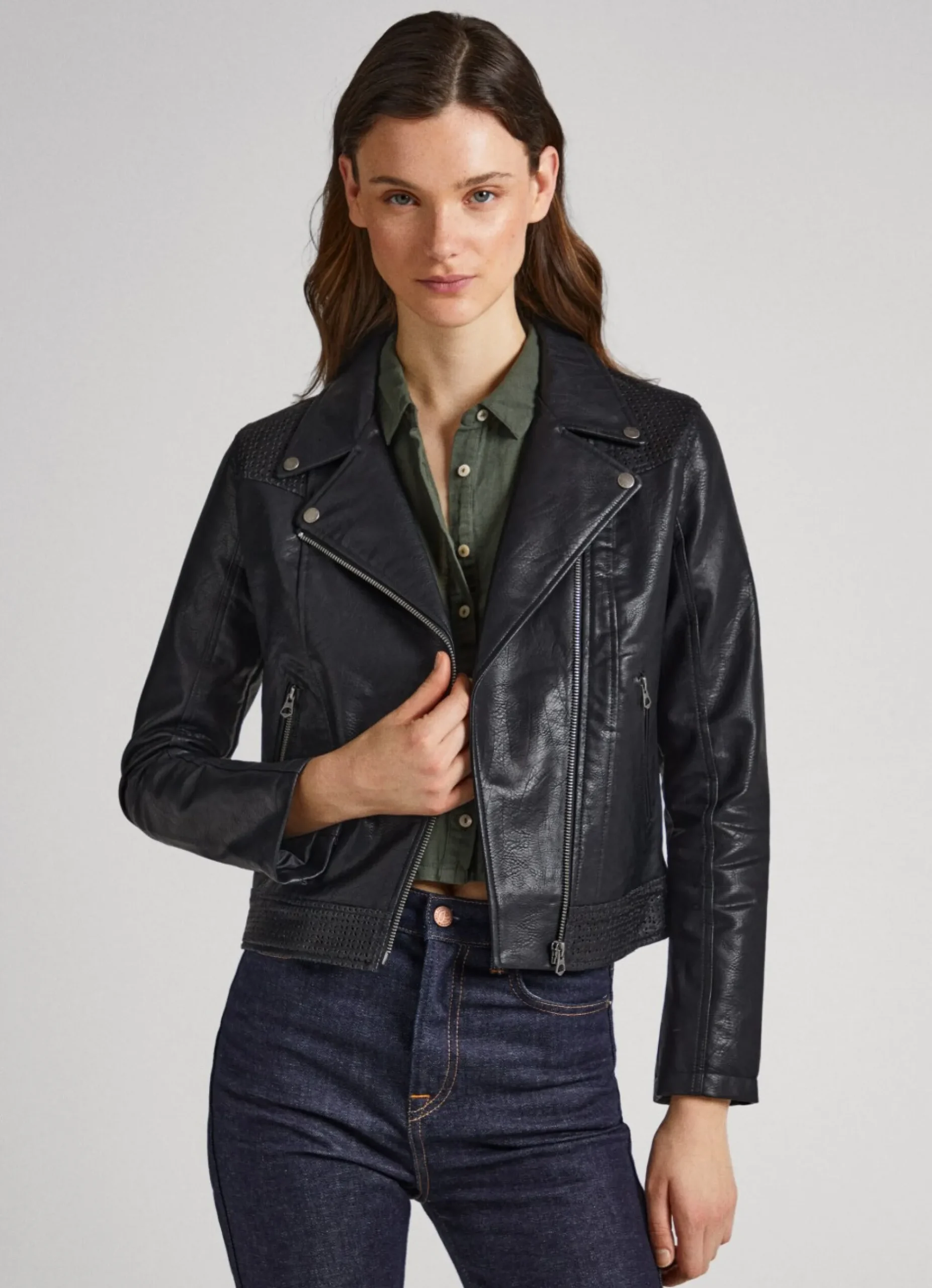 Mulher Pepe Jeans Casaco E Jaquetas>Casaco Biker Com Detalhes Abertos