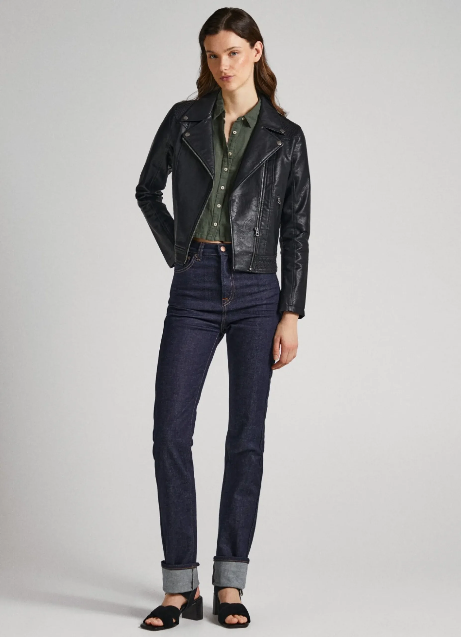 Mulher Pepe Jeans Casaco E Jaquetas>Casaco Biker Com Detalhes Abertos