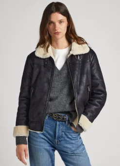 Mulher Pepe Jeans Casaco E Jaquetas>Casaco Biker Com Forro Borrego