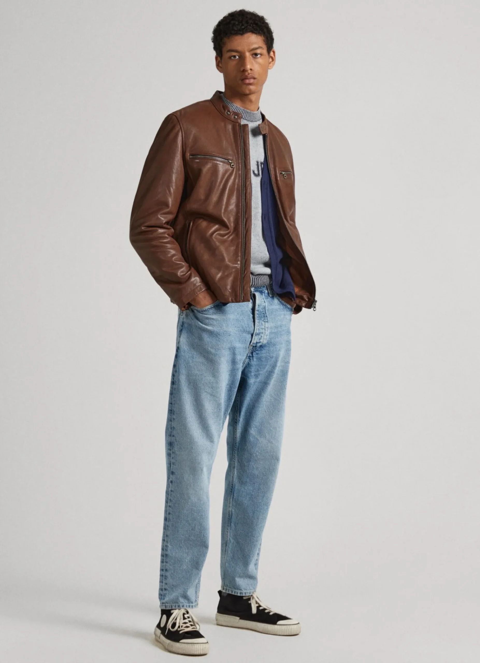Homem Pepe Jeans Casaco E Jaquetas>Casaco Biker De Couro De Couro
