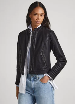 Mulher Pepe Jeans Casaco E Jaquetas>Casaco Biker Ombros Acolchoados