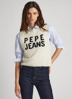 Mulher Pepe Jeans Malhas E Cardigans>Colete De Malha Logo Estampado