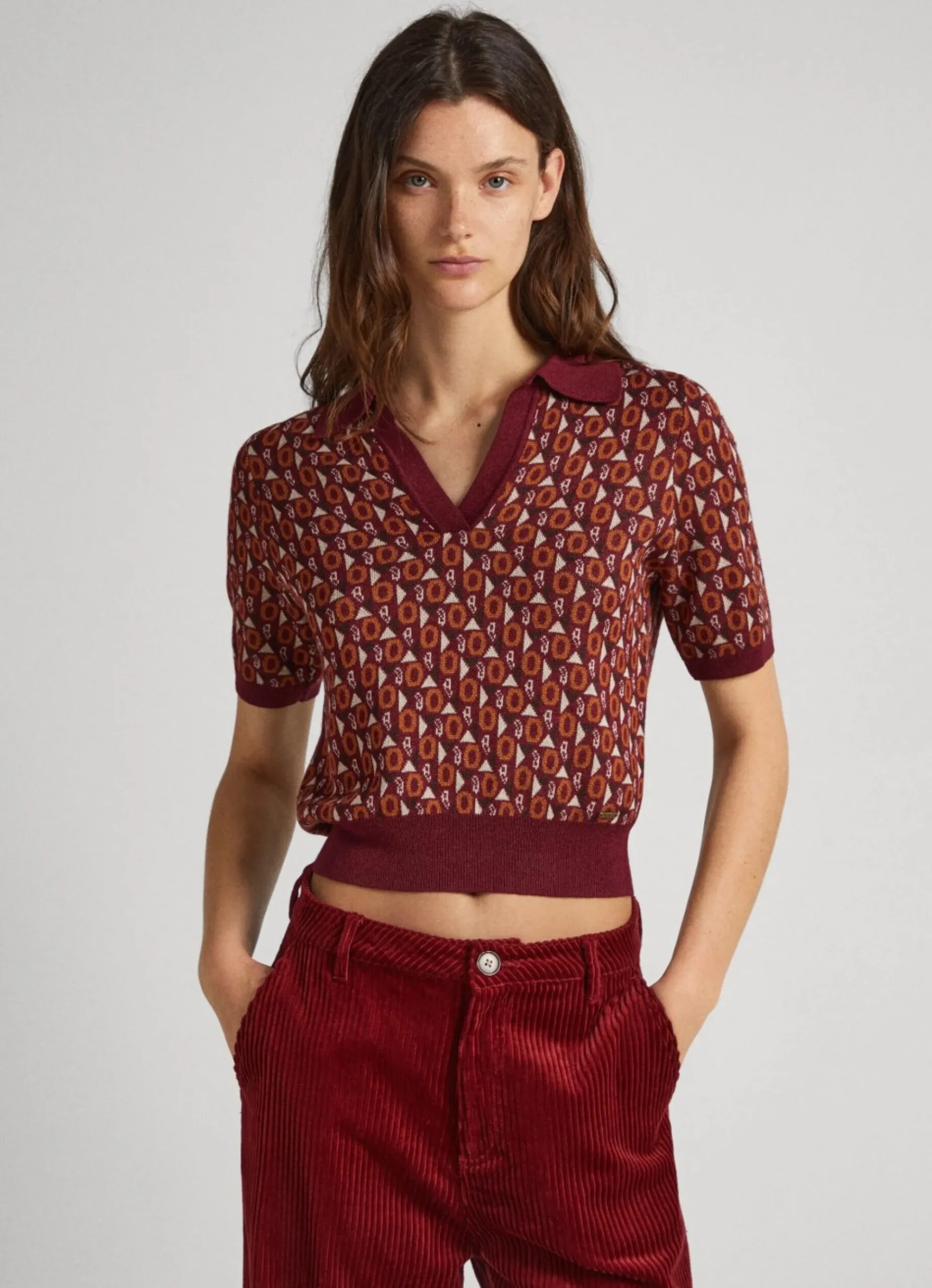 Mulher Pepe Jeans T-Shirts>Polo De Malha Padrao Geometrico