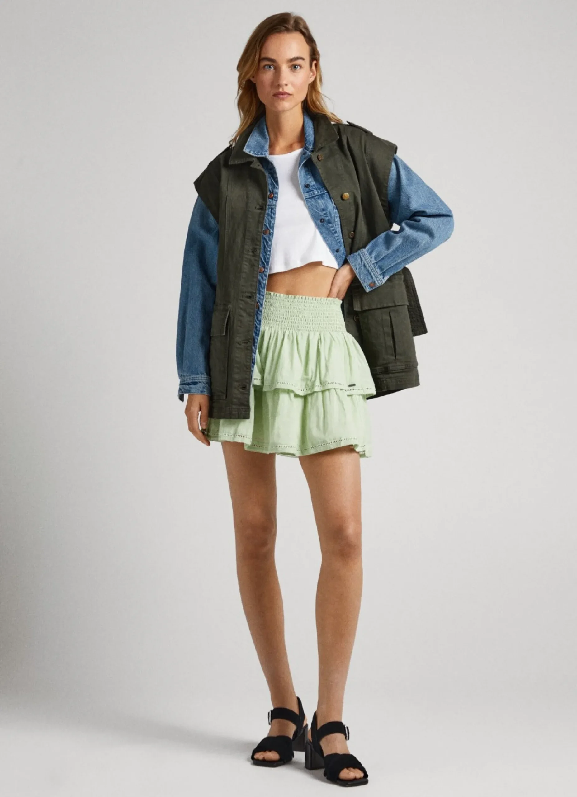 Mulher Pepe Jeans Saias E Calções>Saia Camada Dupla Com Folhos