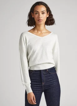 Mulher Pepe Jeans Malhas E Cardigans>Sweater Texturizada Decote Em V
