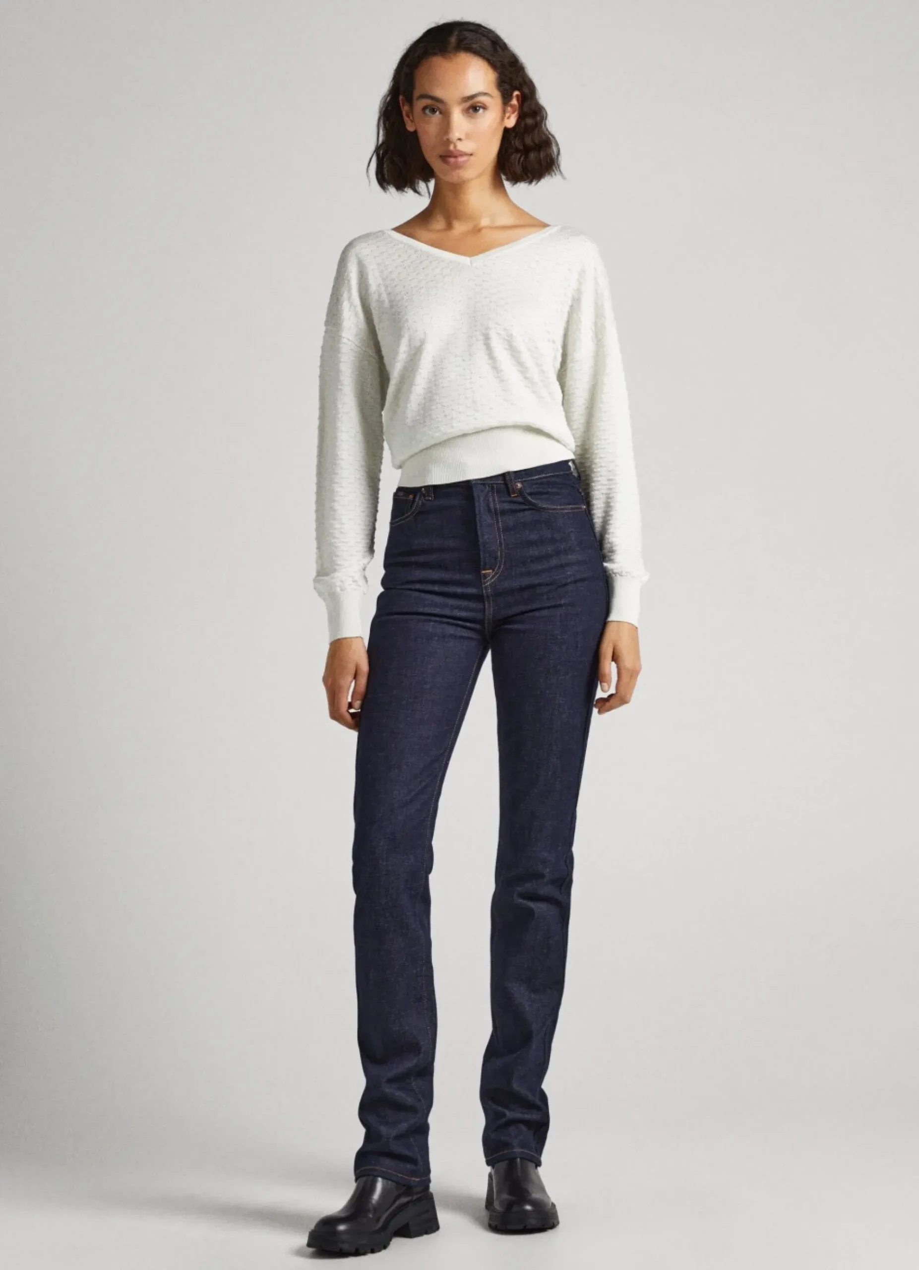 Mulher Pepe Jeans Malhas>Sweater Texturizada Decote Em V