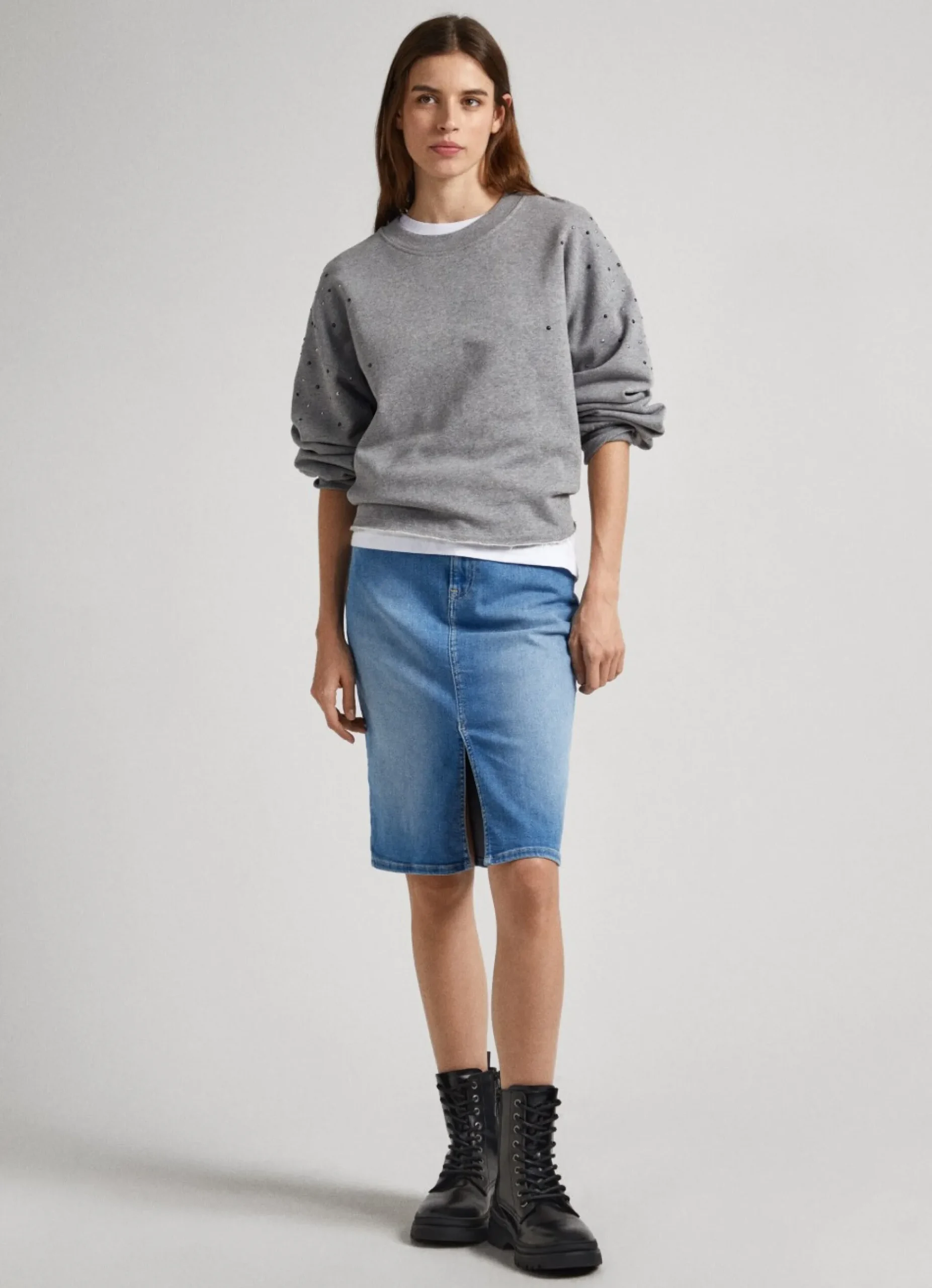 Mulher Pepe Jeans Sweatshirts>Sweatshirt Detalhes Em Strass