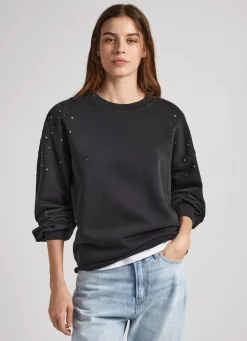 Mulher Pepe Jeans Sweatshirts>Sweatshirt Detalhes Em Strass