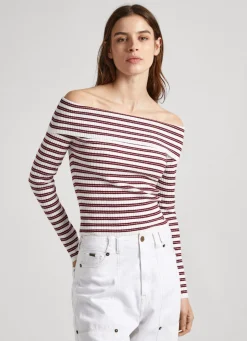 Mulher Pepe Jeans Malhas E Cardigans>Top Bardot Padrao As Riscas