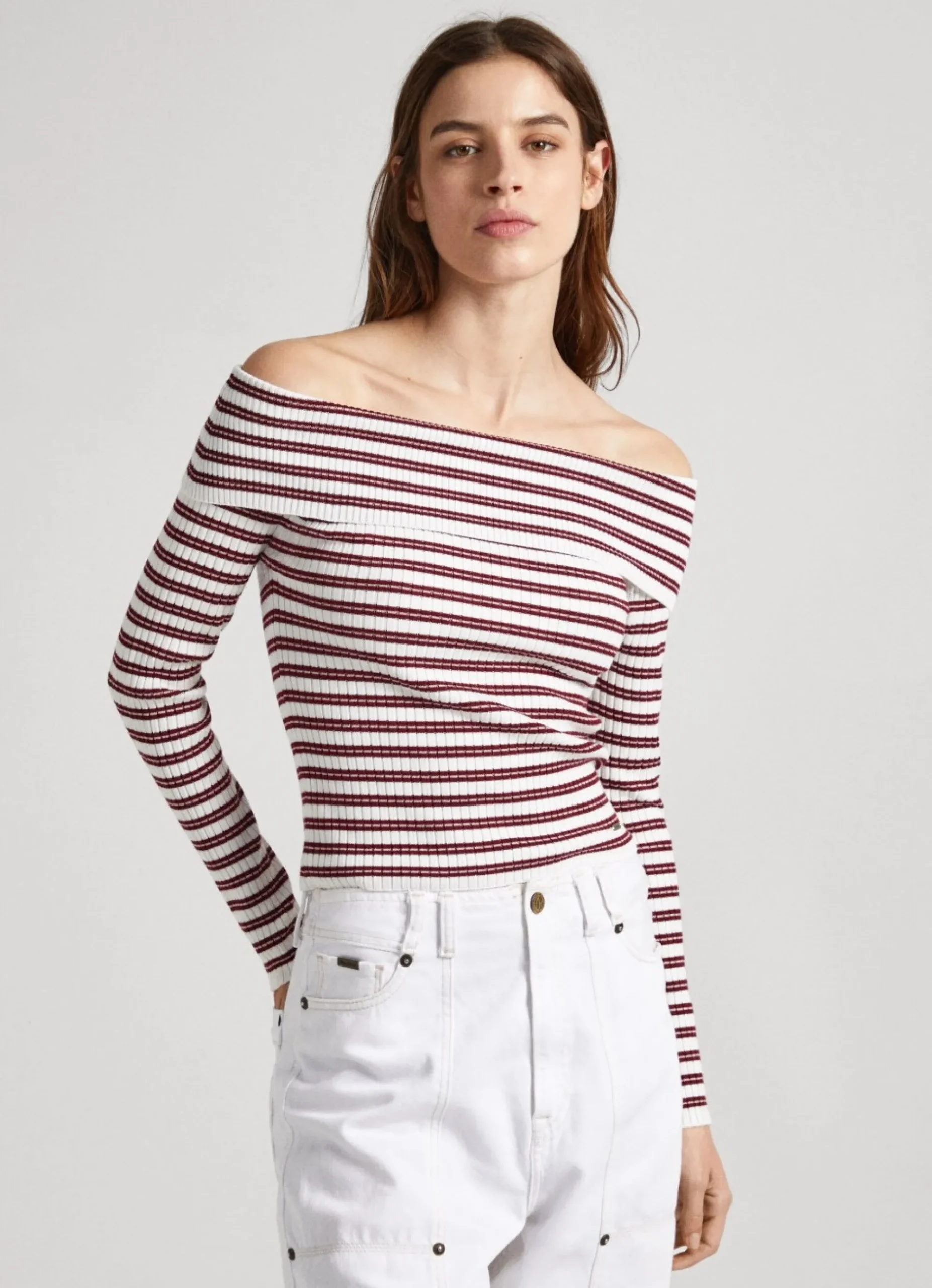 Mulher Pepe Jeans Malhas>Top Bardot Padrao As Riscas