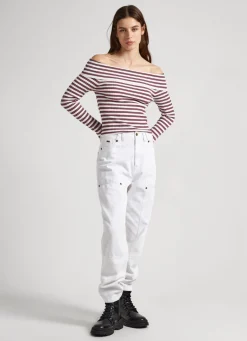 Mulher Pepe Jeans Malhas>Top Bardot Padrao As Riscas