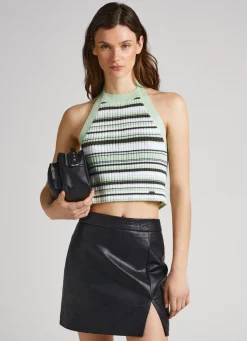 Mulher Pepe Jeans Malhas E Cardigans>Top Halter Padrao As Riscas