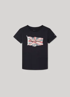 Rapaz Pepe Jeans T-Shirts>T-Shirt Algodao Logo Bandeira