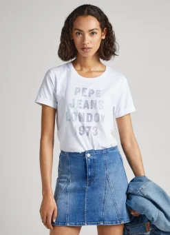 Mulher Pepe Jeans T-Shirts>T-Shirt Com Logo Strass