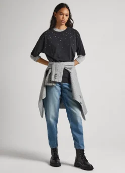Mulher Pepe Jeans T-Shirts>T-Shirt Com Pormenor De Brilhantes