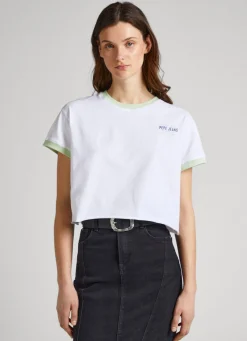Mulher Pepe Jeans T-Shirts>T-Shirt Cropped Fit Logo Estampado