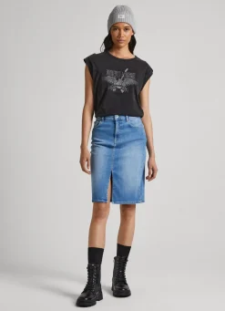Mulher Pepe Jeans T-Shirts>T-Shirt Logo Strass