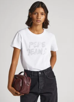 Mulher Pepe Jeans T-Shirts>T-Shirt Logo Strass