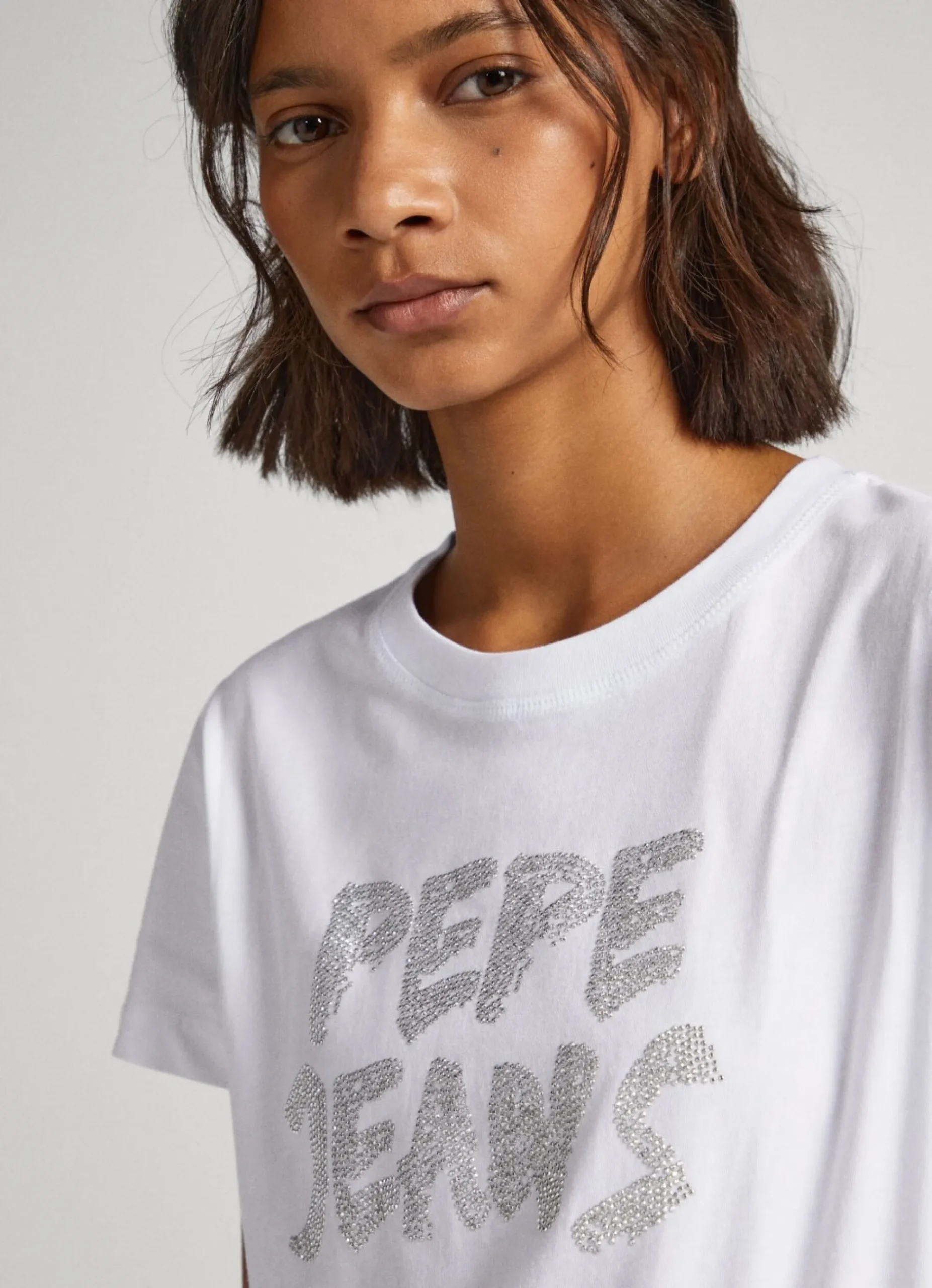 Mulher Pepe Jeans T-Shirts>T-Shirt Logo Strass