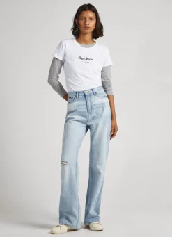 Mulher Pepe Jeans T-Shirts>T-Shirt Lycra Logo Estampado